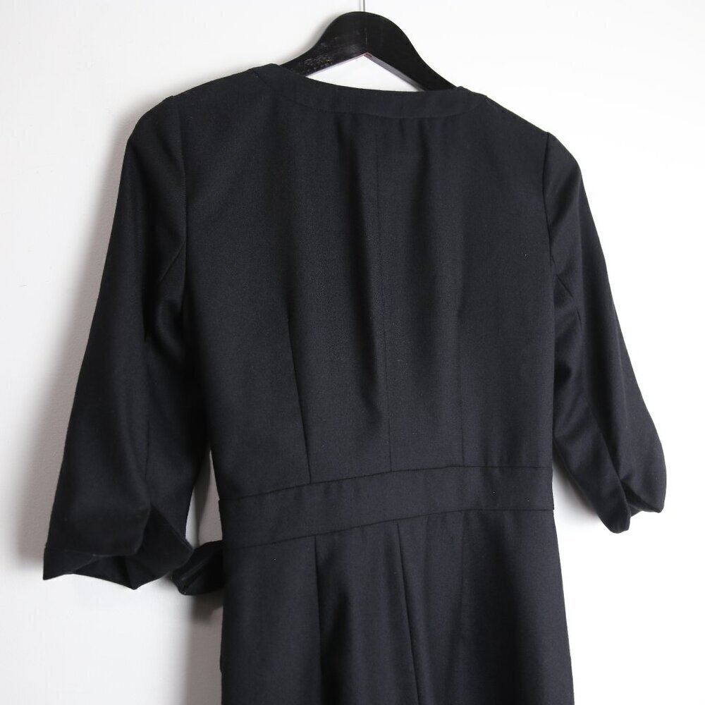J.Crew Black 100% Wool 3/4 Sleeve Belted Wrap Bodycon Midi Dress Size 4 - Picture 5 of 9